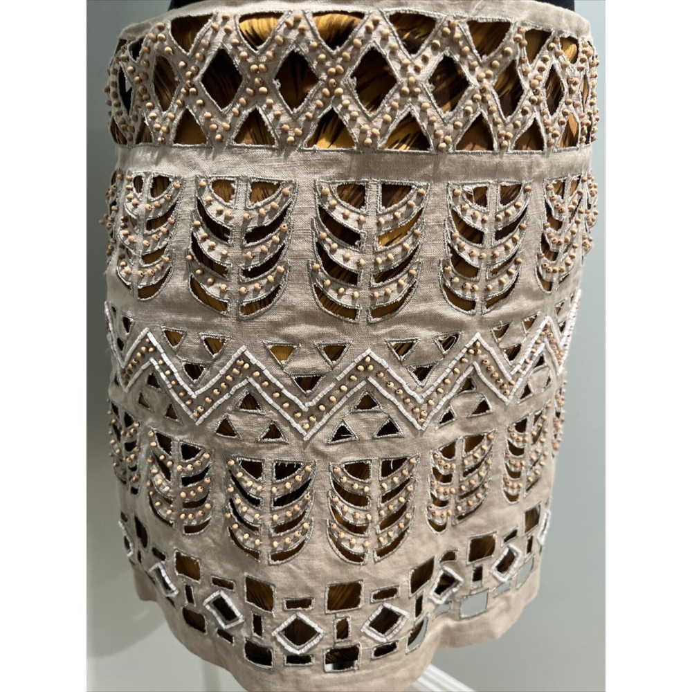 Diane von Furstenberg JUNTA Silk Laser Cut-Out Beaded W/ Leopard Mini Skirt Sz 0 - Picture 3 of 10